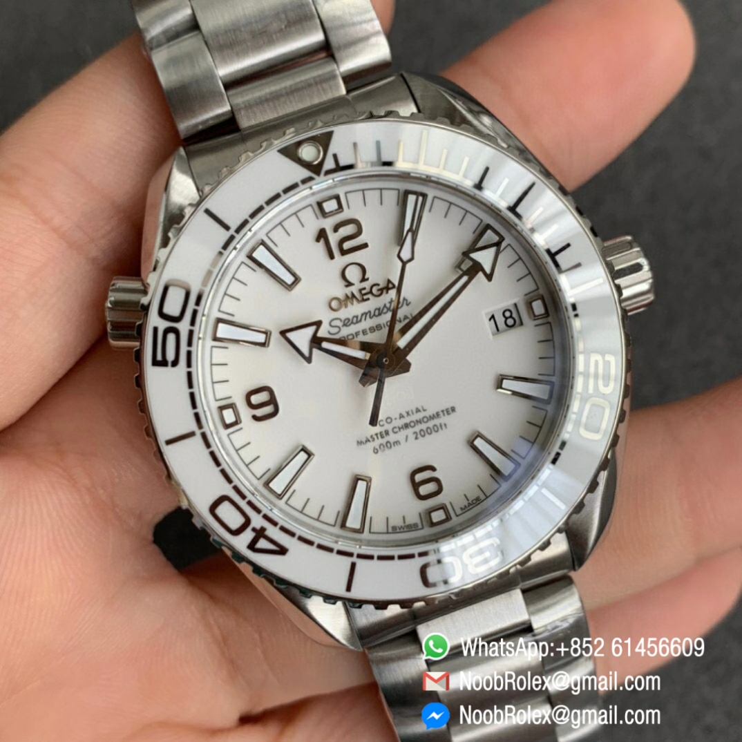 Noob Watch Time VSF Seamaster Planet Ocean Steel Case White Dial White Bezel on Steel Bracelet A8800 02