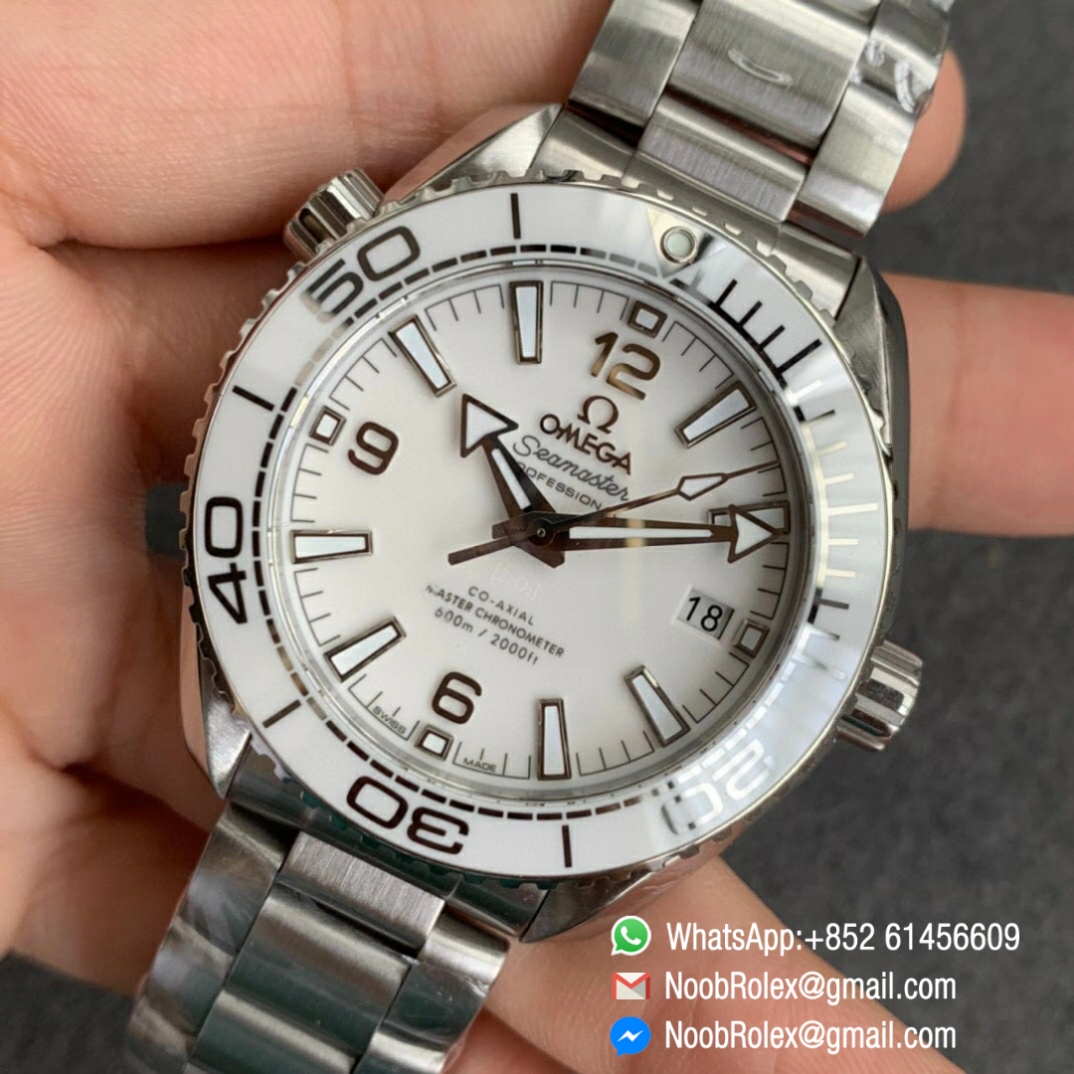 Noob Watch Time VSF Seamaster Planet Ocean Steel Case White Dial White Bezel on Steel Bracelet A8800 03