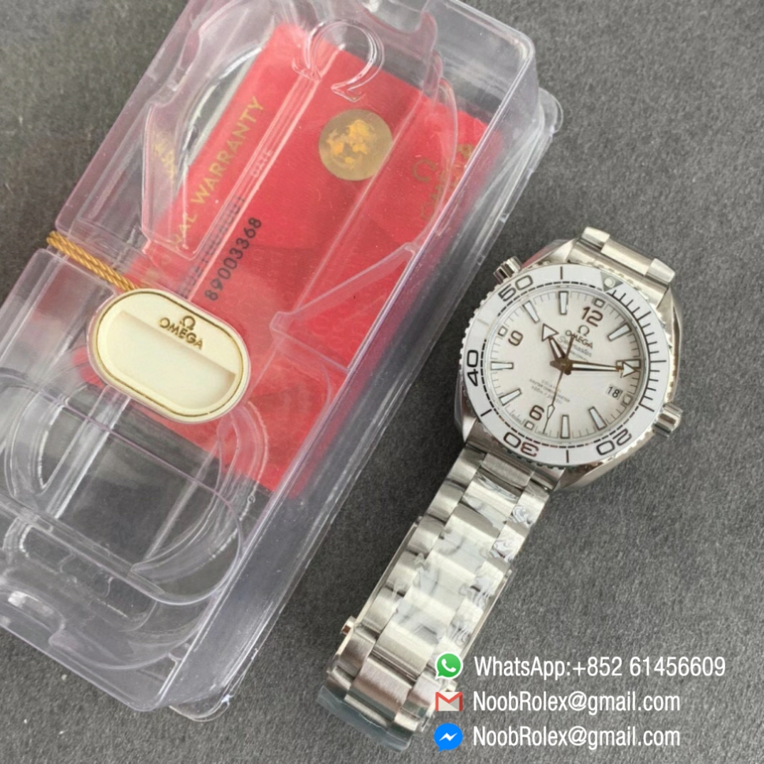 Noob Watch Time VSF Seamaster Planet Ocean Steel Case White Dial White Bezel on Steel Bracelet A8800 09