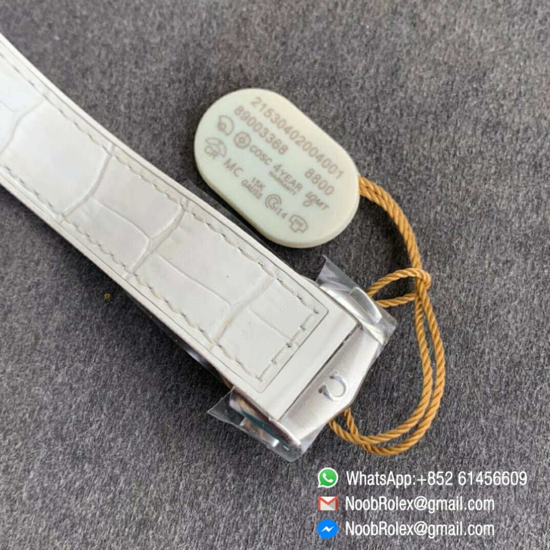 Noob Watch Time VSF Seamaster Planet Ocean Steel Case White Dial White Bezel on White Leather Strap A8800 06