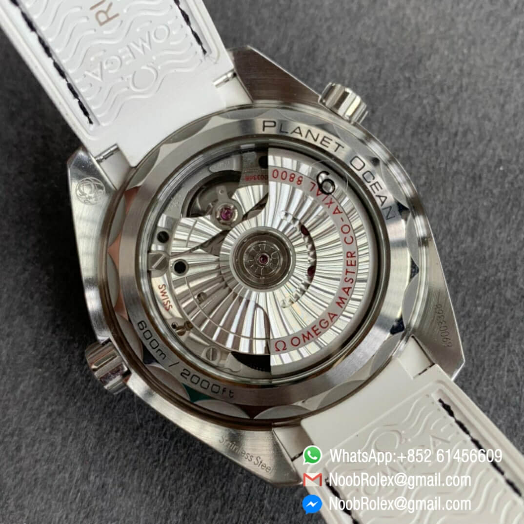 Noob Watch Time VSF Seamaster Planet Ocean Steel Case White Dial White Bezel on White Leather Strap A8800 08