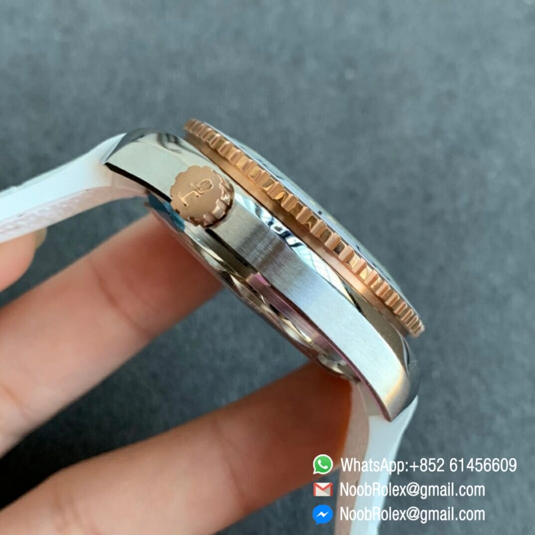 Noob Watch Time VSF Seamaster Planet Ocean Steel Rose Gold Case White Dial on White Leather Strap A8800 05