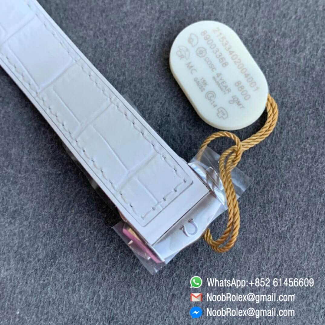 Noob Watch Time VSF Seamaster Planet Ocean Steel Rose Gold Case White Dial on White Leather Strap A8800 06