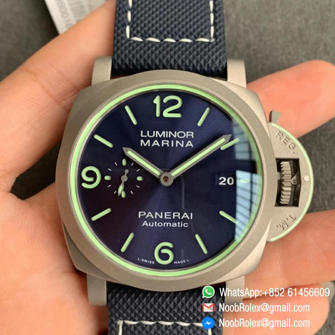 Noob Watch Time VSF Superclone PAM1117 Titanium Case Blue Dial on Blue Kevlar Composite Strap P9010 01