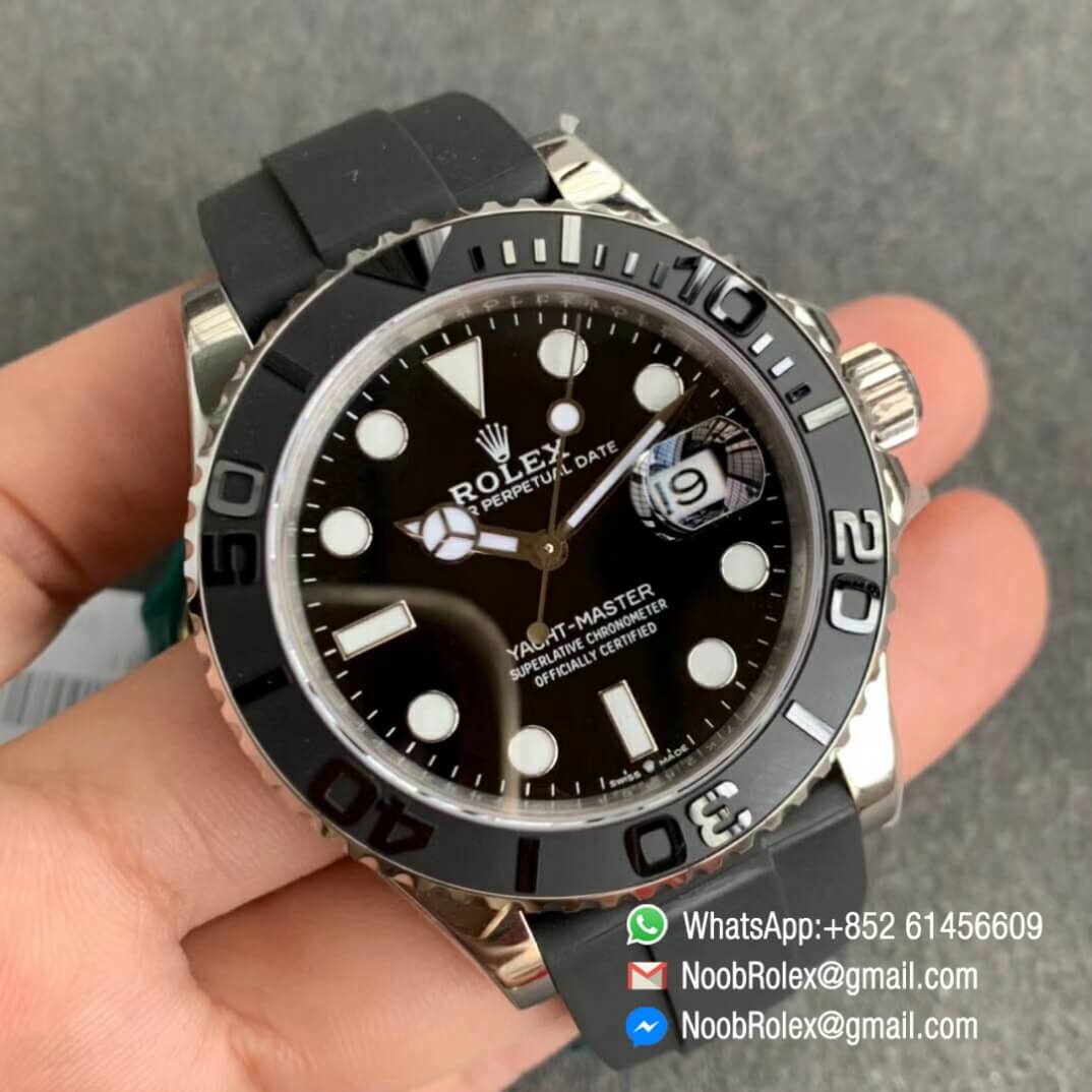 Noob Watch Time VSF Top Replica Yacht Master 42mm 226659 3D Black Ceramic Bezel Black Dial Black Rubber Strap VS3235 02