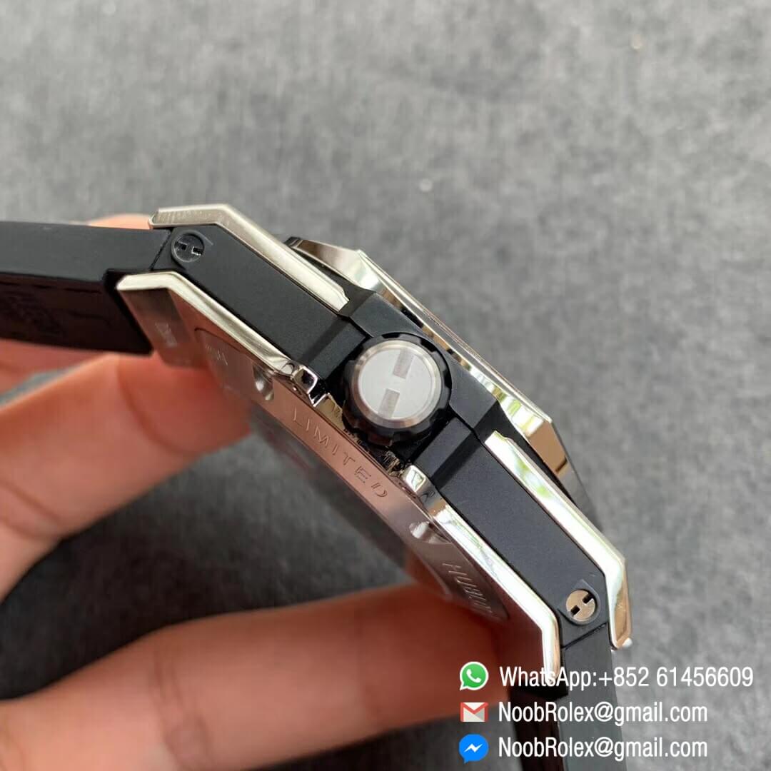 Noob Watch Time WWF Super Fake Big Bang Sang Bleu Titanium Case Black Skeletonal Dial On Blue Gummy Strap Asian HB1213 04