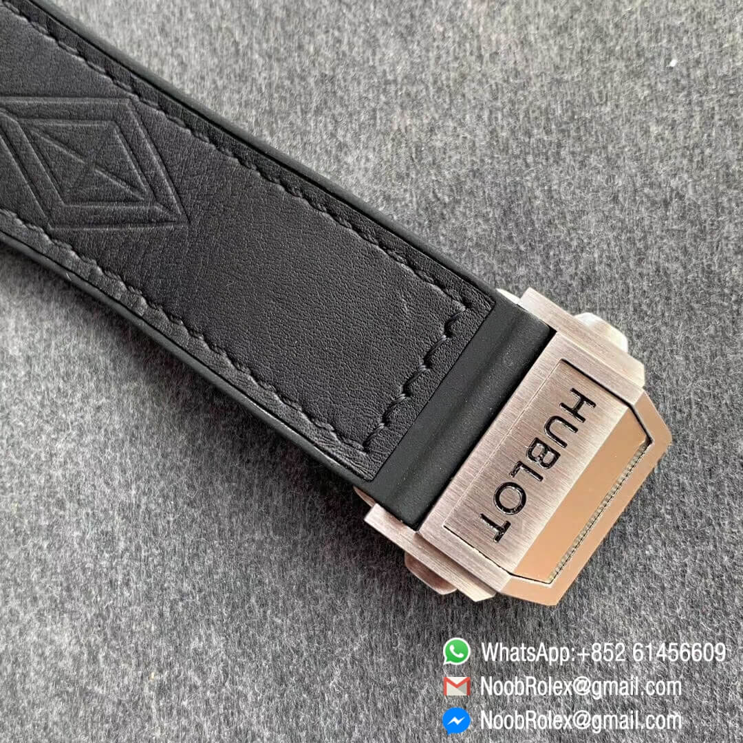 Noob Watch Time WWF Super Fake Big Bang Sang Bleu Titanium Case Black Skeletonal Dial On Blue Gummy Strap Asian HB1213 06