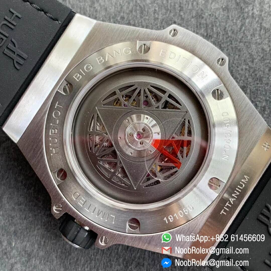 Noob Watch Time WWF Super Fake Big Bang Sang Bleu Titanium Case Black Skeletonal Dial On Blue Gummy Strap Asian HB1213 08