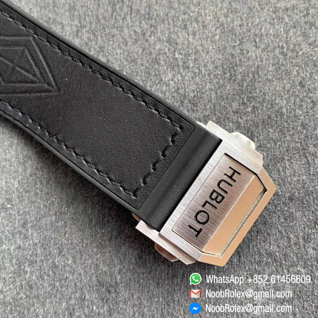 Noob Watch Time WWF Super Fake Big Bang Sang Bleu Titanium Case Black with Diamonds Bezel Skeletonal Dial On Blue Gummy Strap Asian HB1213 06