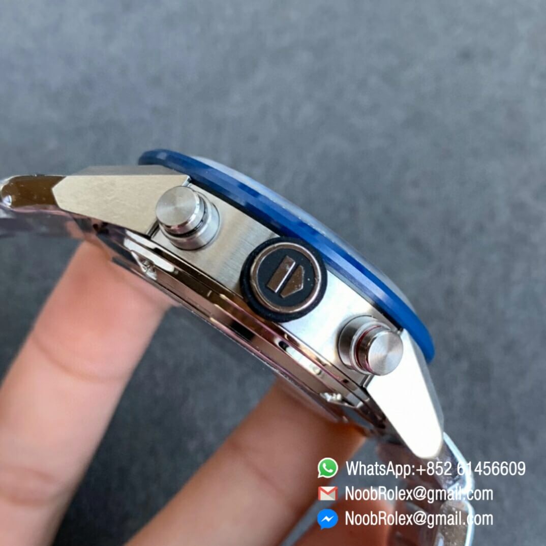 Noob Watch Time XF Top Fake Tag Heuer Carrera Heuer 01 Chrono 43mm Blue Ceramic Bezel Skeleton Dial Steel Case Bracelet A1887 04