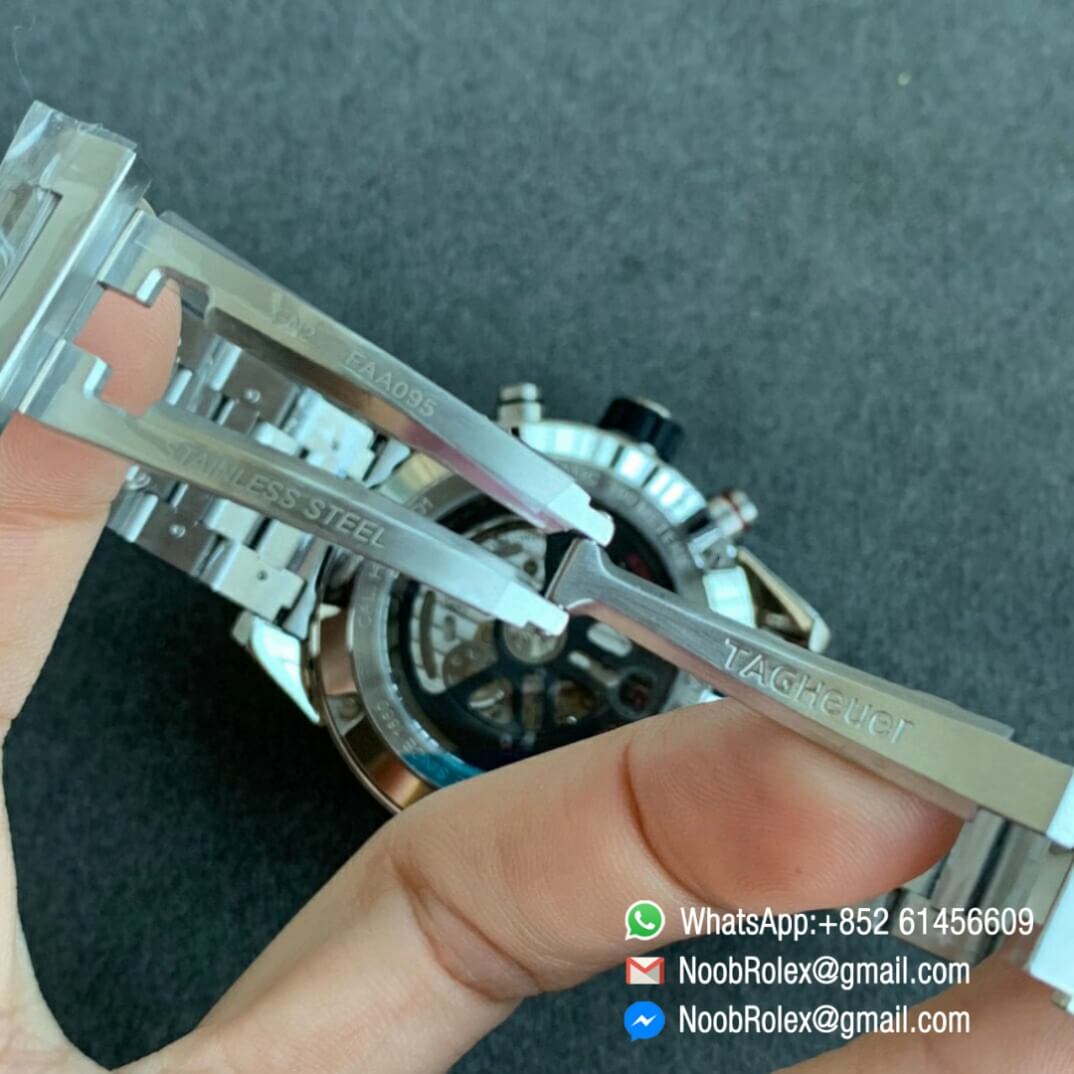 Noob Watch Time XF Top Fake Tag Heuer Carrera Heuer 01 Chrono 43mm Blue Ceramic Bezel Skeleton Dial Steel Case Bracelet A1887 07