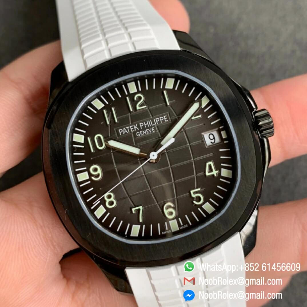Noob Watch Time ZF High Quality Replica Patek Philippe Aquanaut Black Venom DLC Black Dial on White Rubber Strap 324CS 02