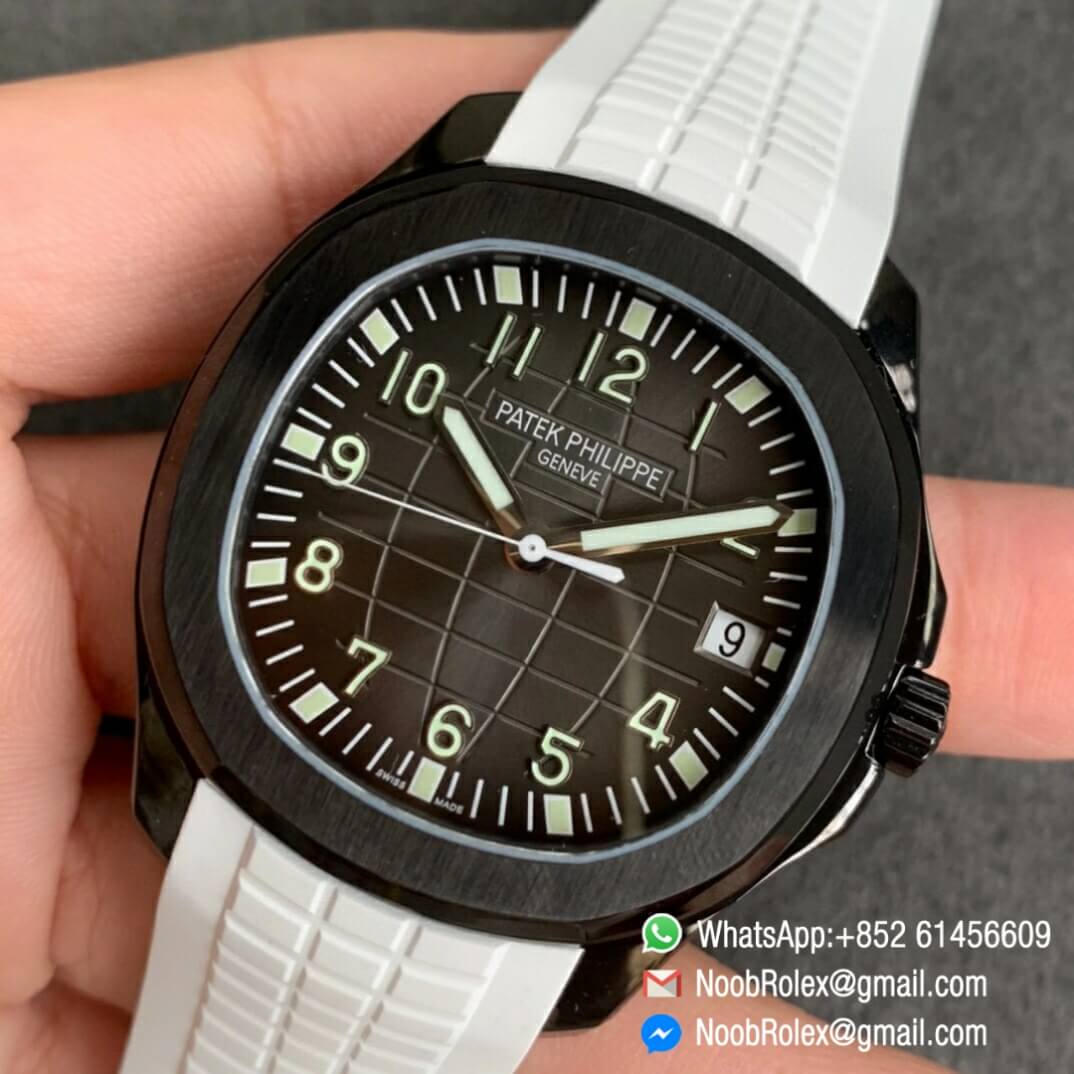 Noob Watch Time ZF High Quality Replica Patek Philippe Aquanaut Black Venom DLC Black Dial on White Rubber Strap 324CS 03