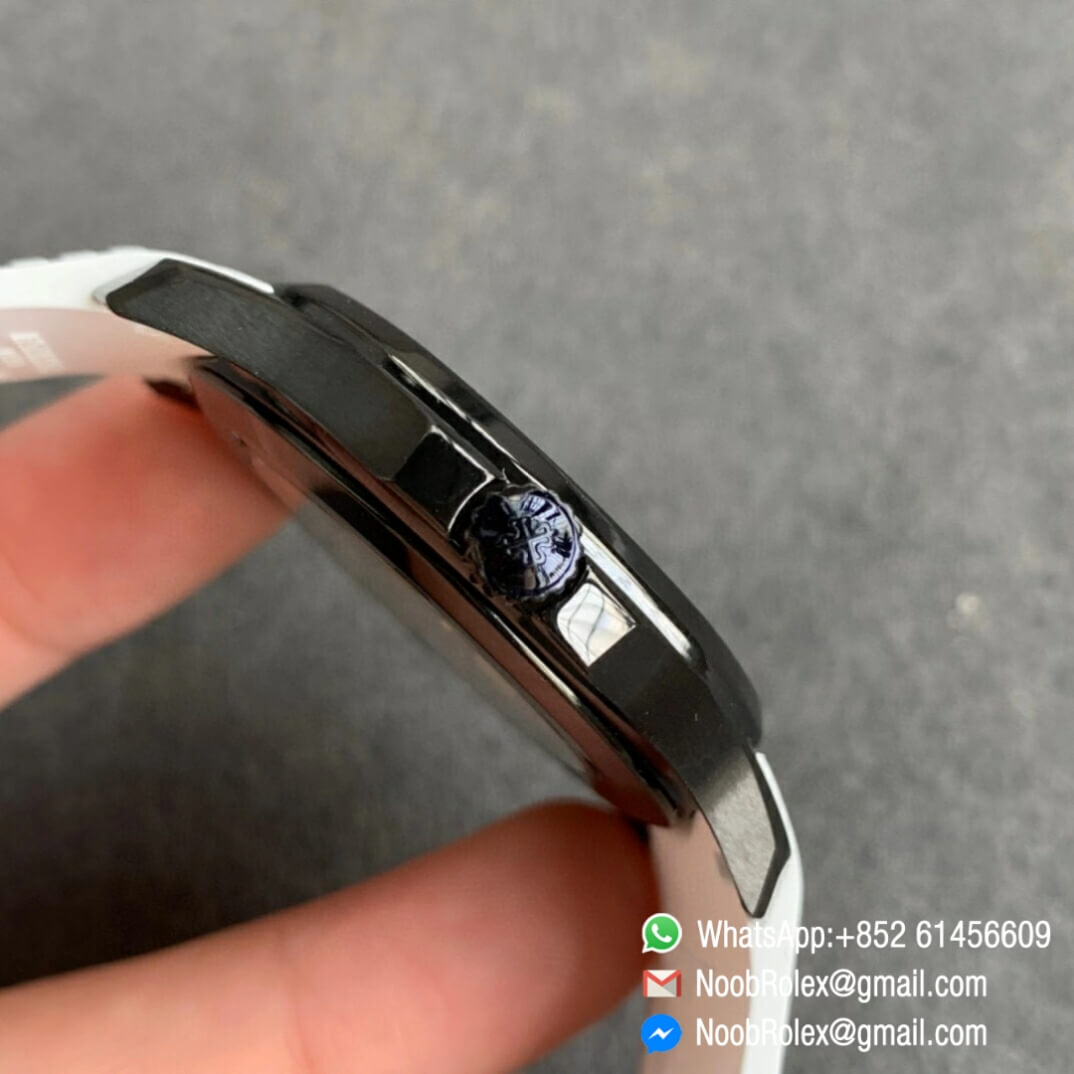Noob Watch Time ZF High Quality Replica Patek Philippe Aquanaut Black Venom DLC Black Dial on White Rubber Strap 324CS 04