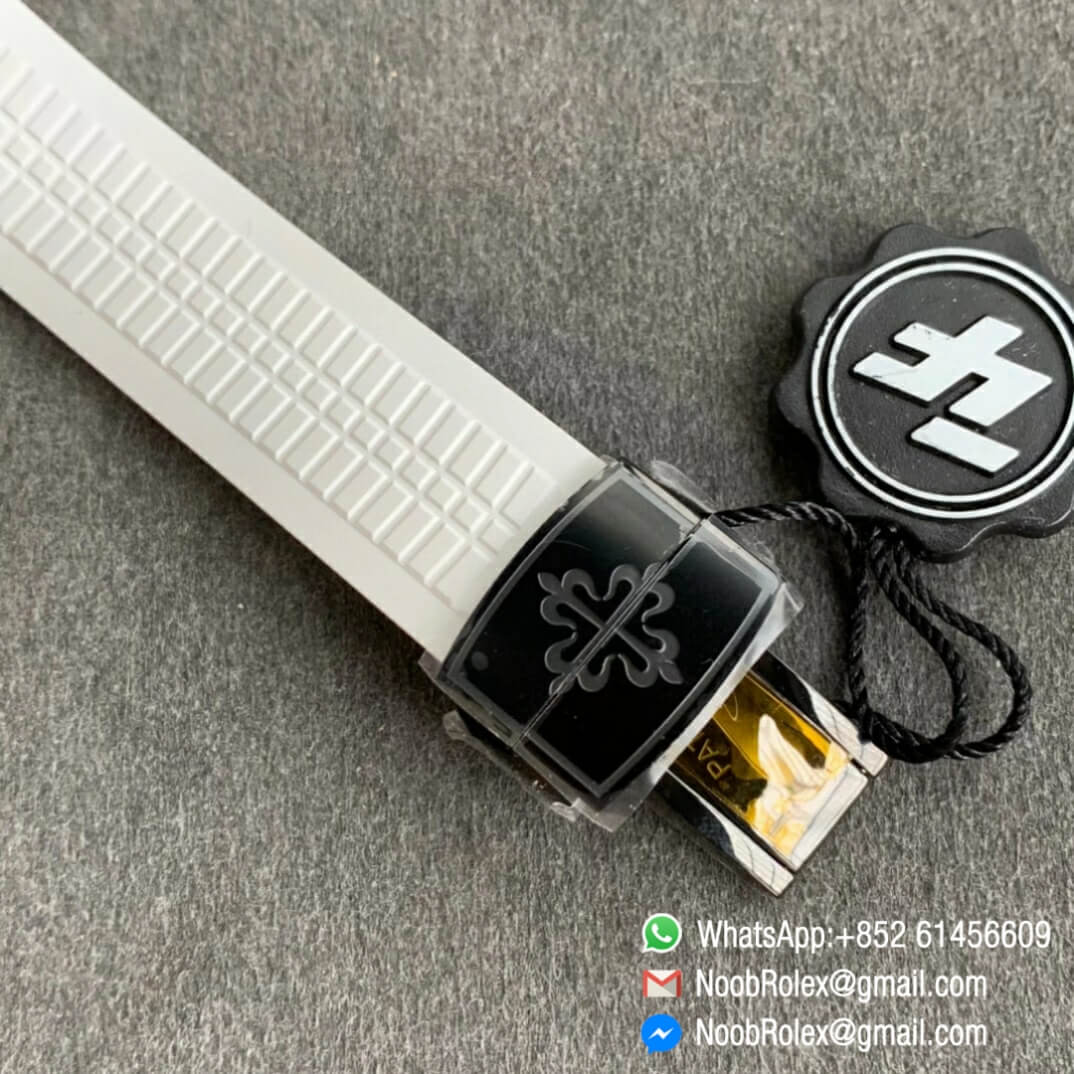 Noob Watch Time ZF High Quality Replica Patek Philippe Aquanaut Black Venom DLC Black Dial on White Rubber Strap 324CS 06