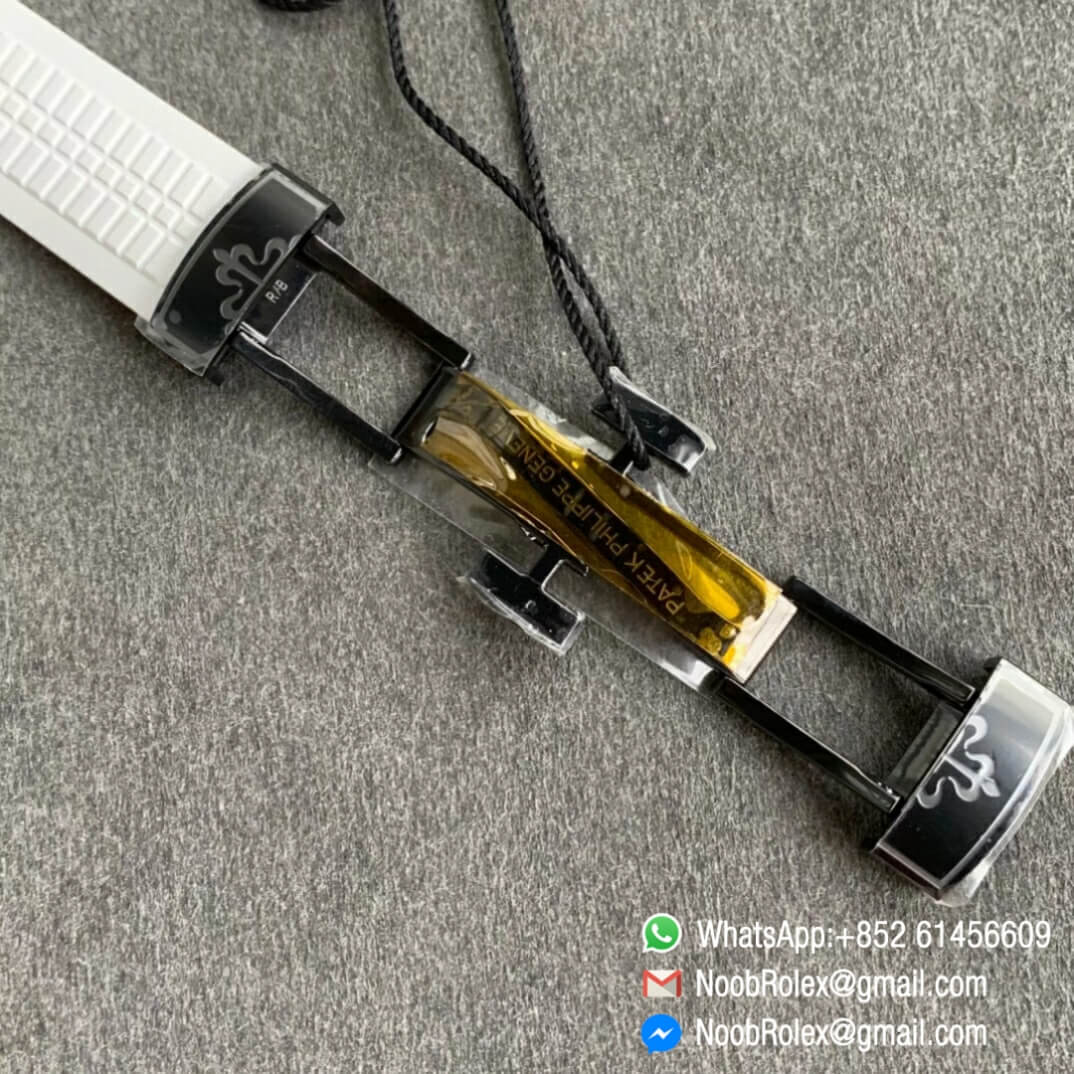 Noob Watch Time ZF High Quality Replica Patek Philippe Aquanaut Black Venom DLC Black Dial on White Rubber Strap 324CS 07