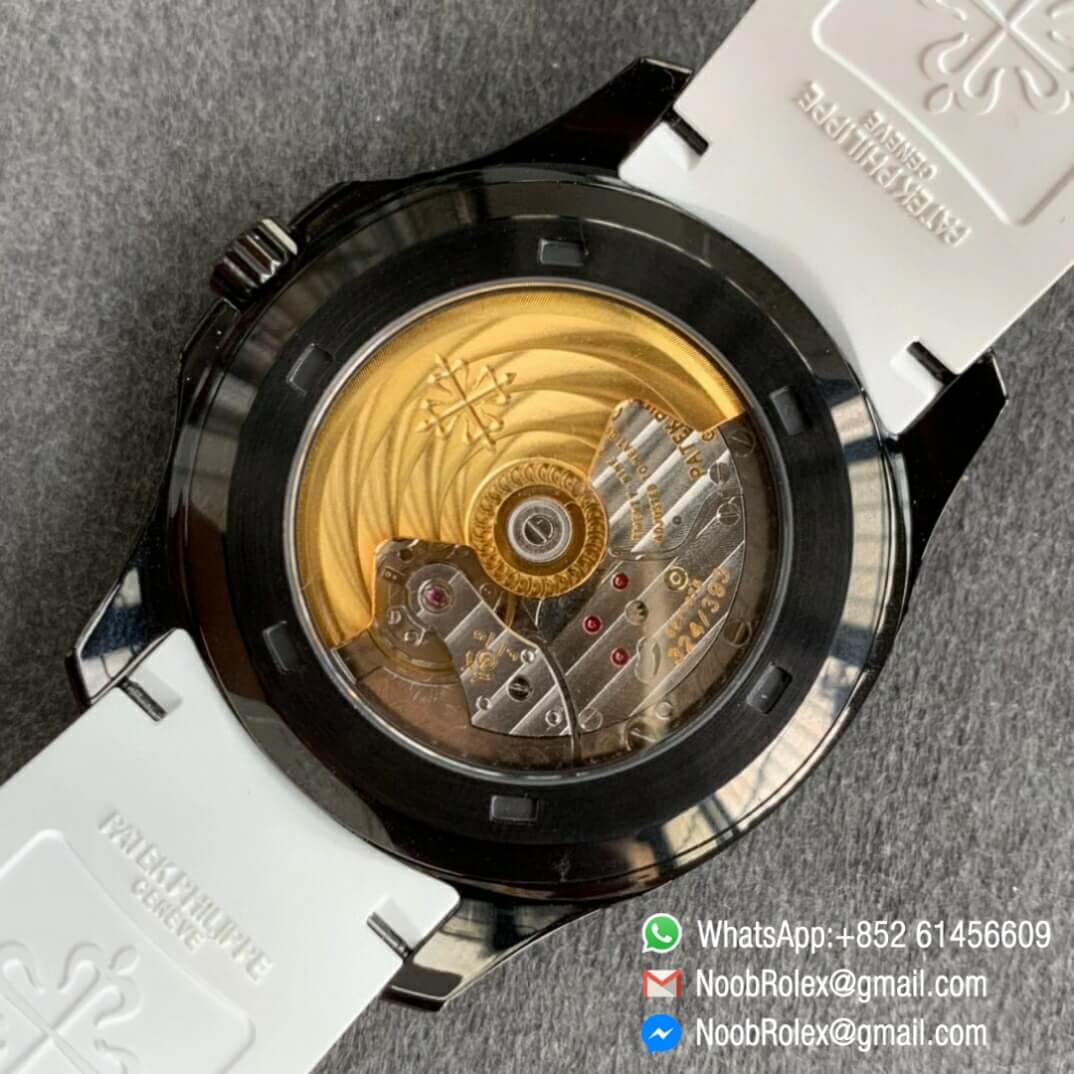 Noob Watch Time ZF High Quality Replica Patek Philippe Aquanaut Black Venom DLC Black Dial on White Rubber Strap 324CS 08