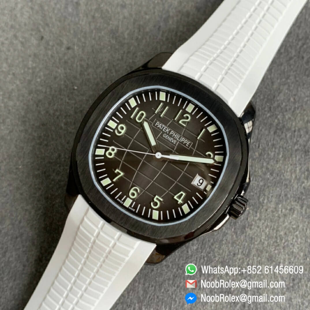 Noob Watch Time ZF High Quality Replica Patek Philippe Aquanaut Black Venom DLC Black Dial on White Rubber Strap 324CS 09