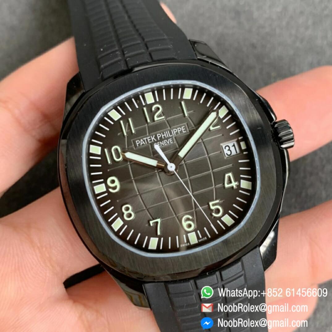 Noob Watch Time ZF Super Clone Patek Philippe Aquanaut Black Venom DLC Black Dial on Black Rubber Strap 324CS 02