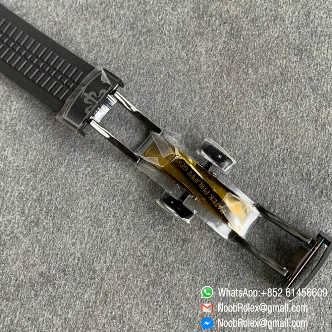 Noob Watch Time ZF Super Clone Patek Philippe Aquanaut Black Venom DLC Black Dial on Black Rubber Strap 324CS 07