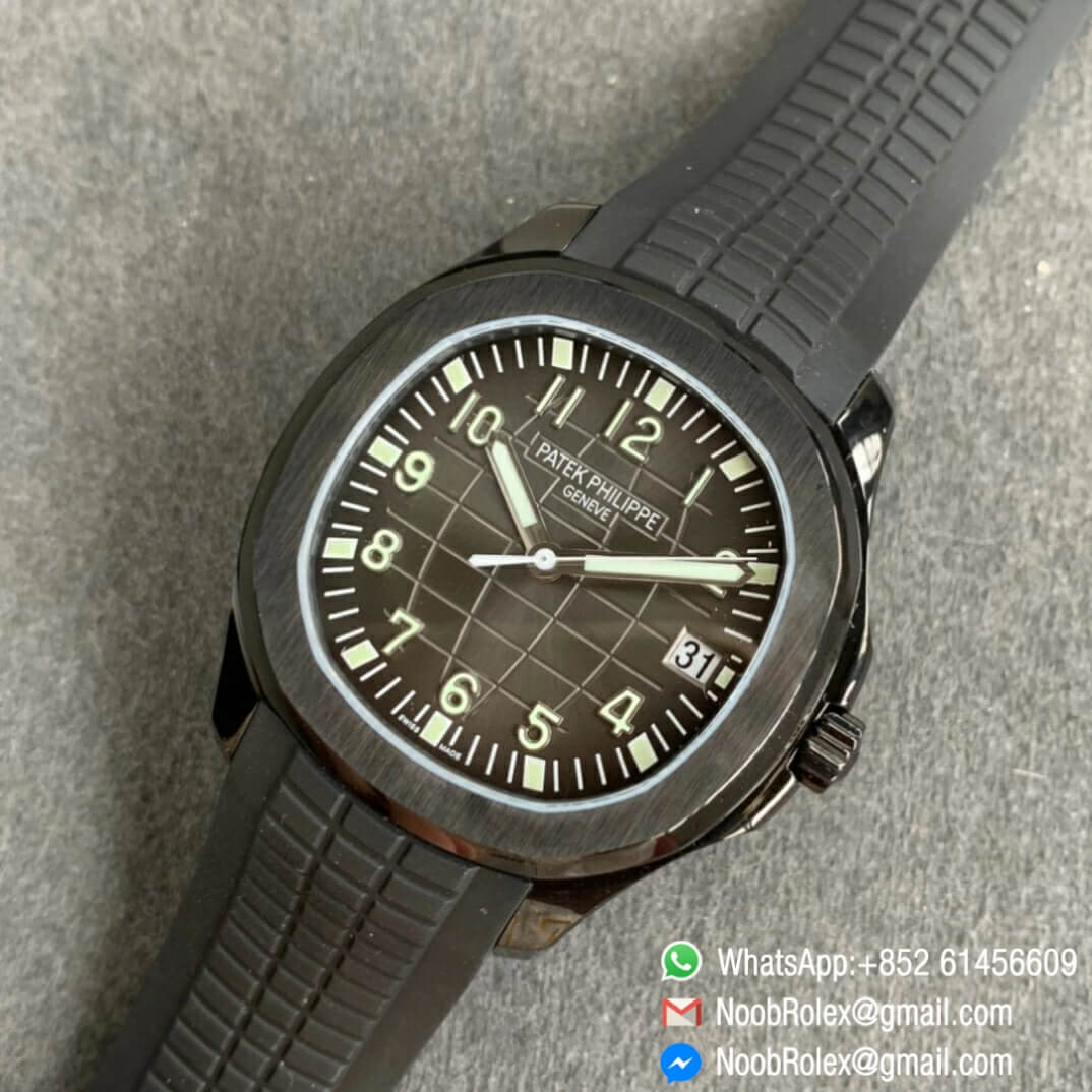 Noob Watch Time ZF Super Clone Patek Philippe Aquanaut Black Venom DLC Black Dial on Black Rubber Strap 324CS 09