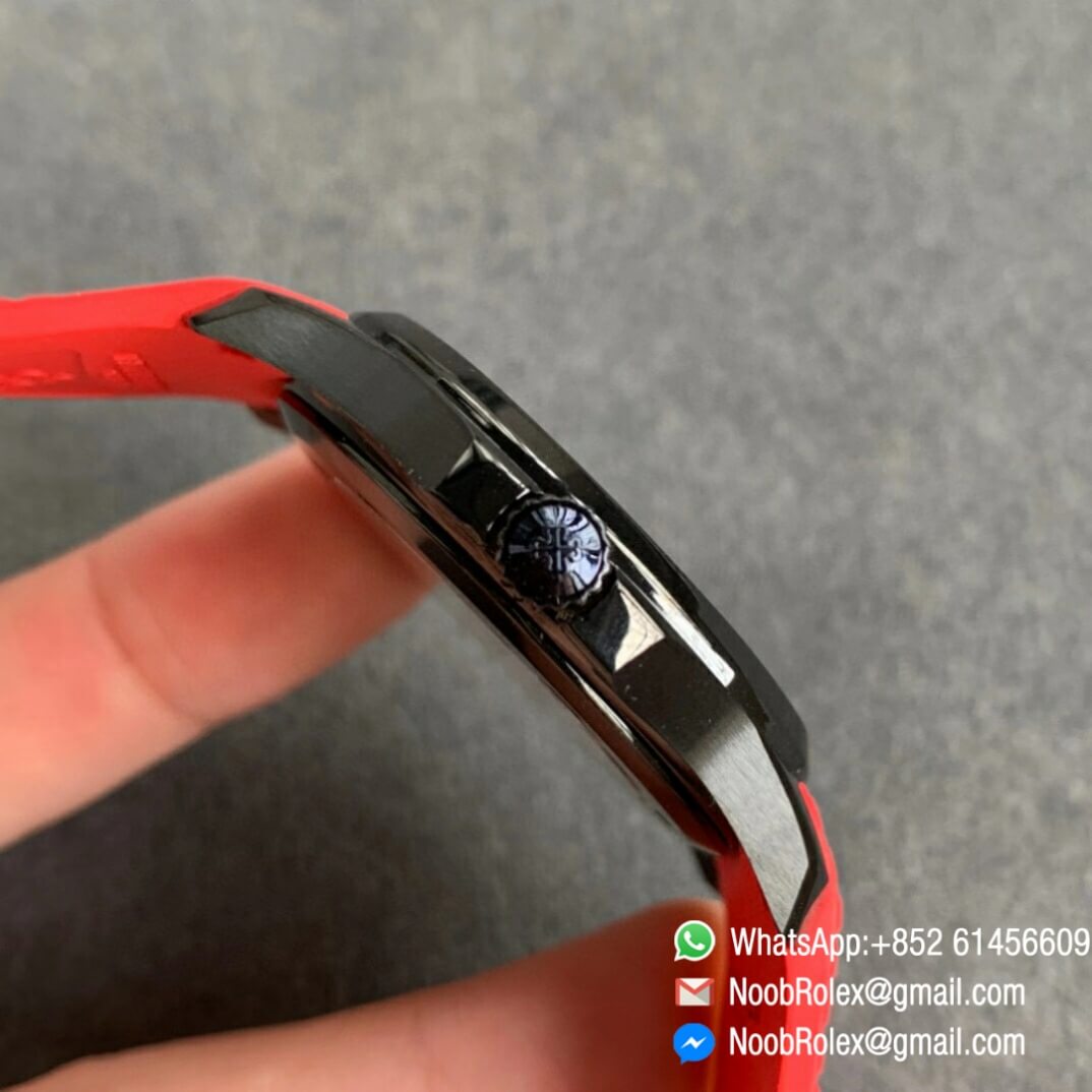 Noob Watch Time ZF Superclone Patek Philippe Aquanaut Black Venom DLC Black Dial on Red Rubber Strap 324CS 04
