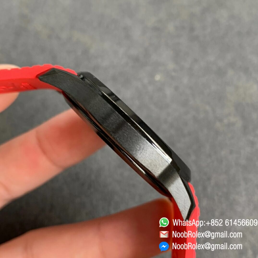 Noob Watch Time ZF Superclone Patek Philippe Aquanaut Black Venom DLC Black Dial on Red Rubber Strap 324CS 05