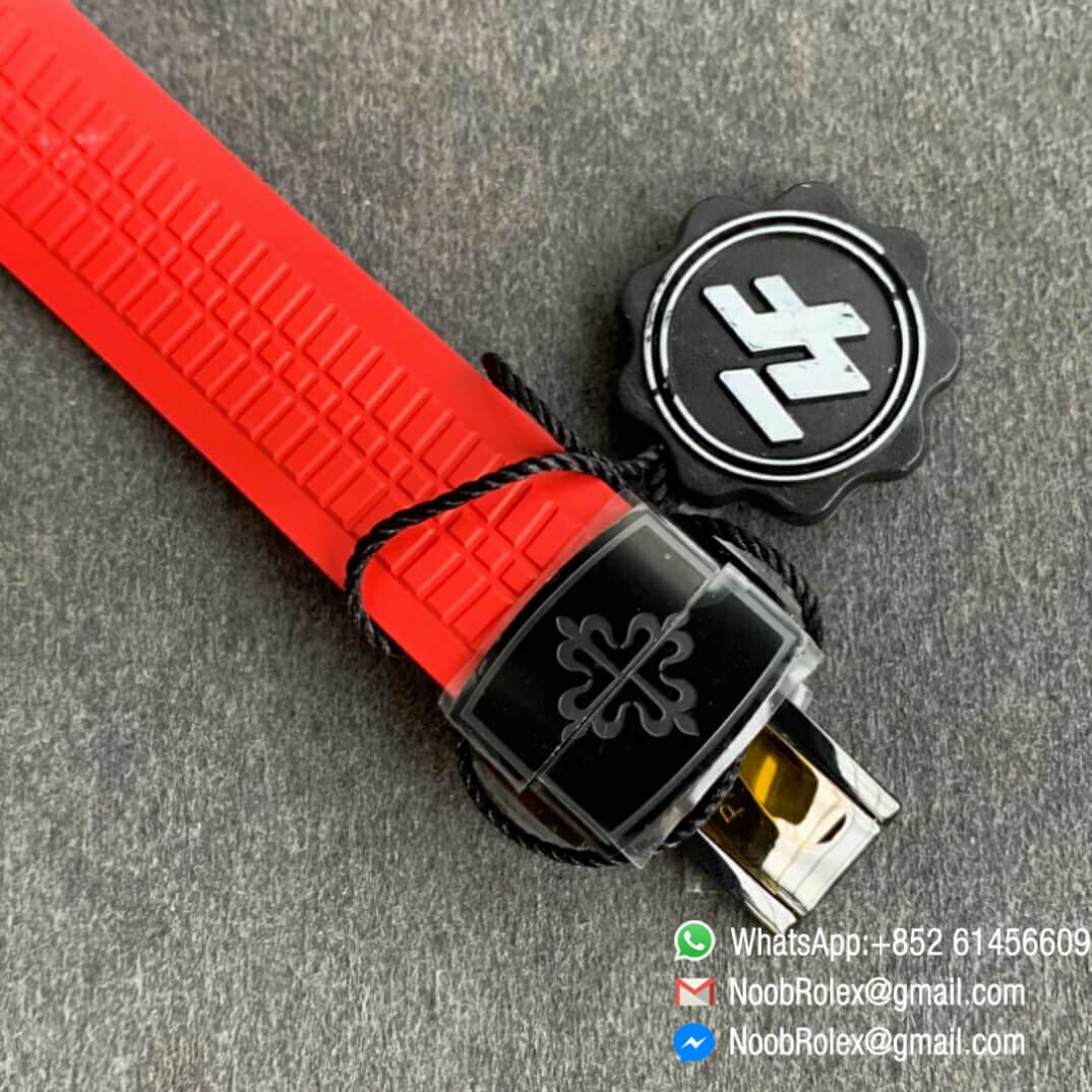 Noob Watch Time ZF Superclone Patek Philippe Aquanaut Black Venom DLC Black Dial on Red Rubber Strap 324CS 06