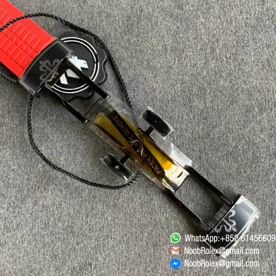 Noob Watch Time ZF Superclone Patek Philippe Aquanaut Black Venom DLC Black Dial on Red Rubber Strap 324CS 07