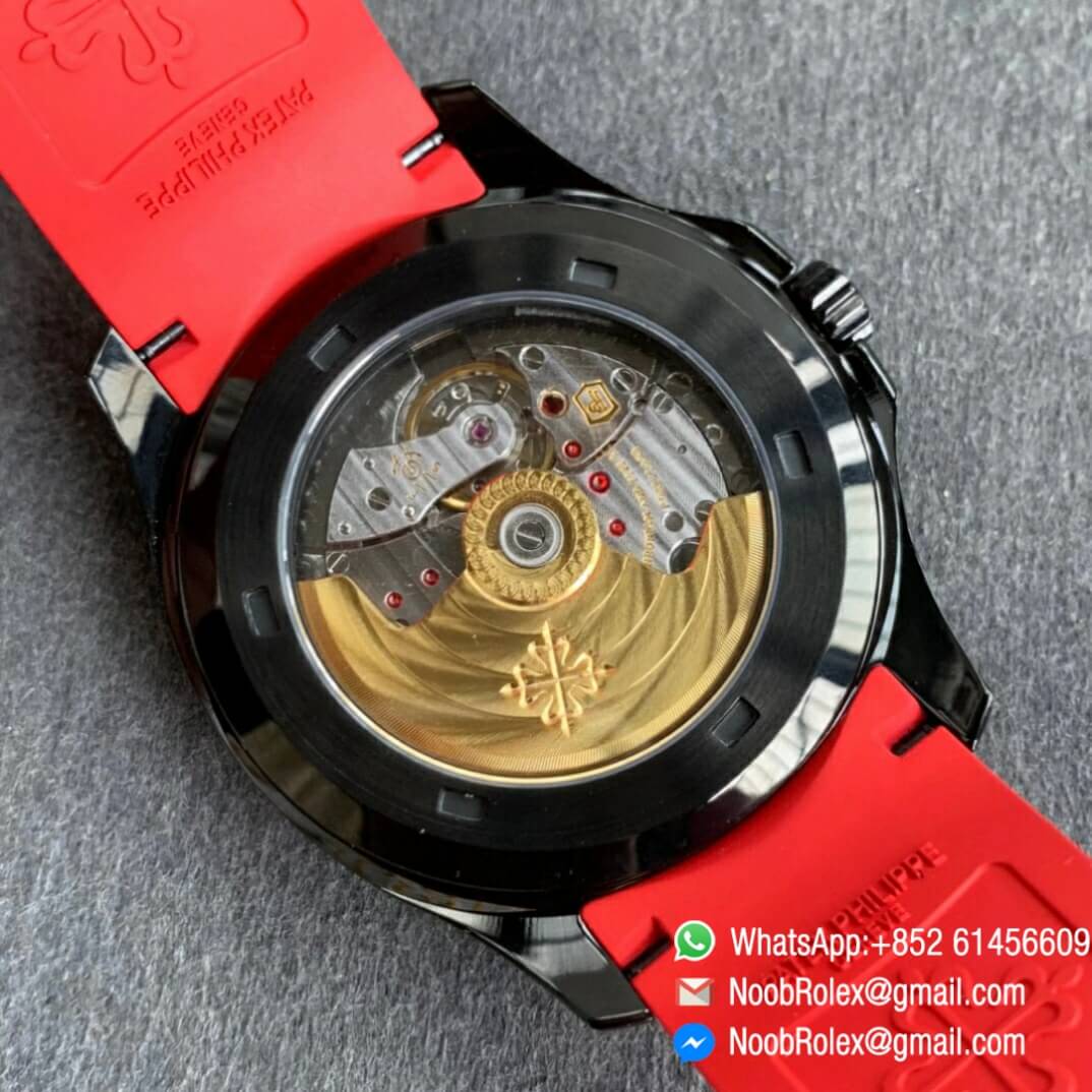 Noob Watch Time ZF Superclone Patek Philippe Aquanaut Black Venom DLC Black Dial on Red Rubber Strap 324CS 08