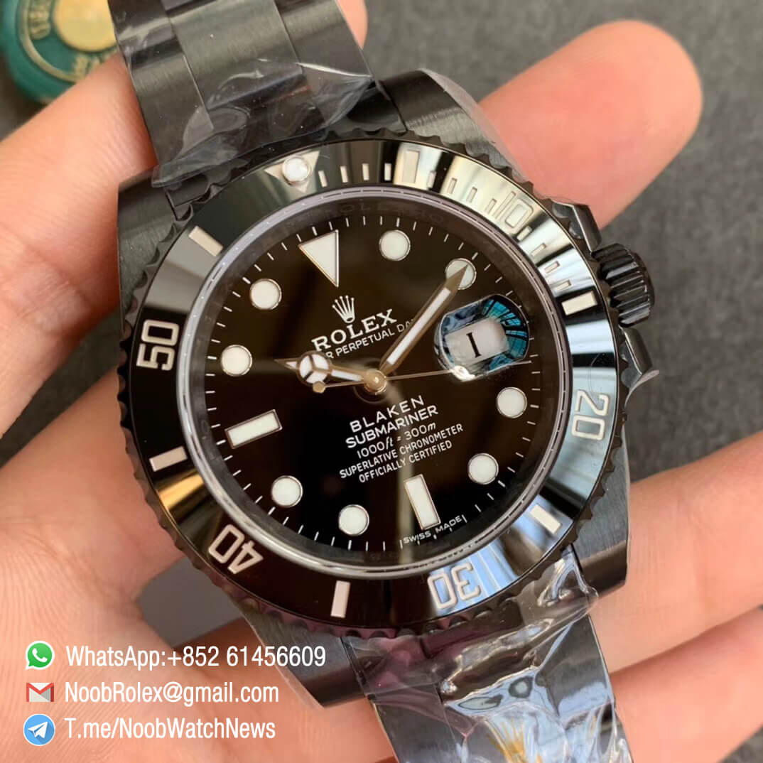 Noob WatchTime V6F Superclone Rolex Blaken Submariner Independently Customized Edition DLC Full Black 904 Steel A2824 Movement 02
