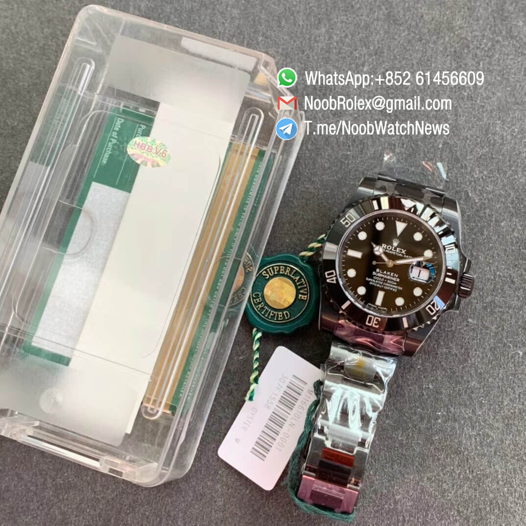 Noob WatchTime V6F Superclone Rolex Blaken Submariner Independently Customized Edition DLC Full Black 904 Steel A2824 Movement 09