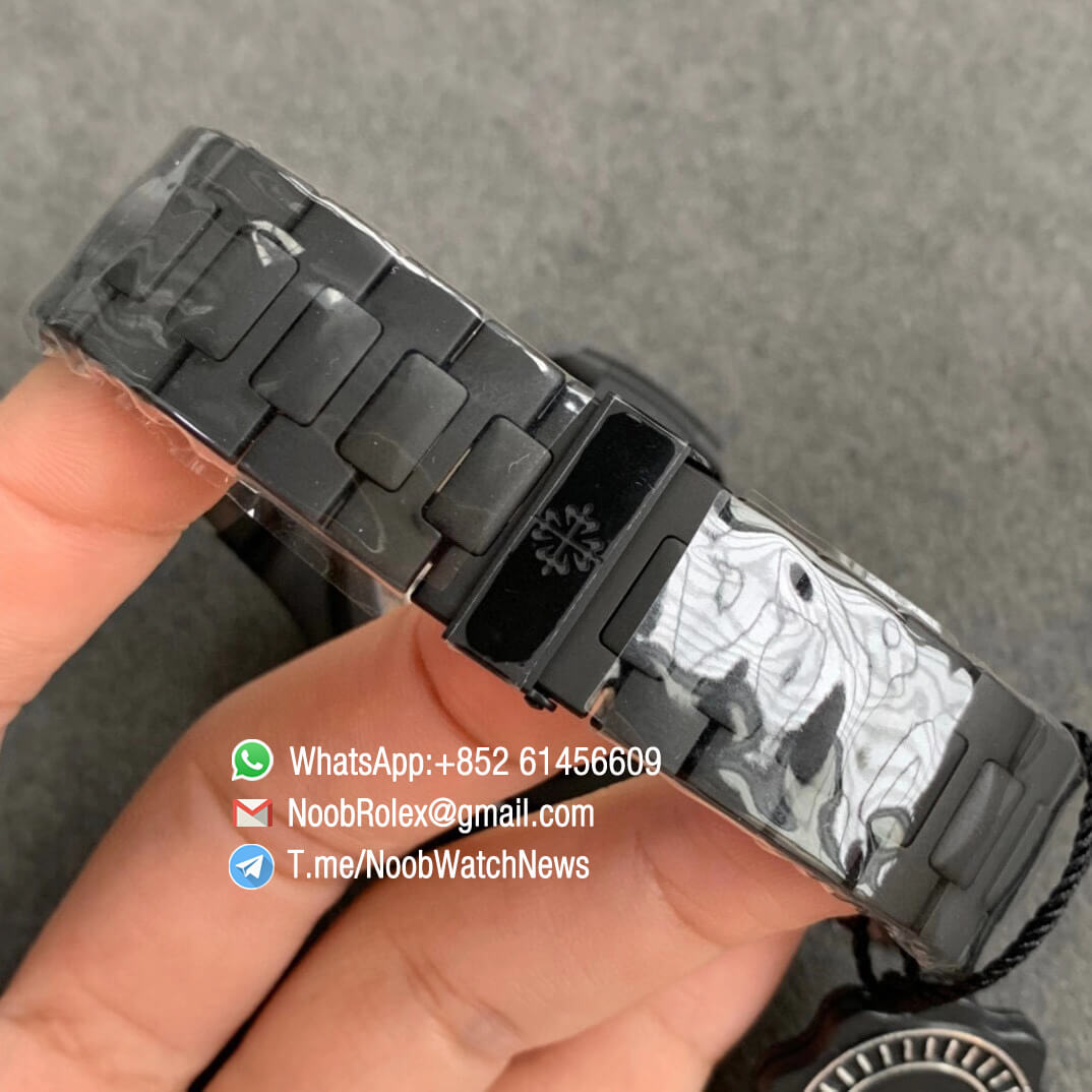 PPF Superclone Patek Philippe Nautilus 5711 PVD All Black Steel Case White Textured Dial on PVD Bracelet 324CS V4 06