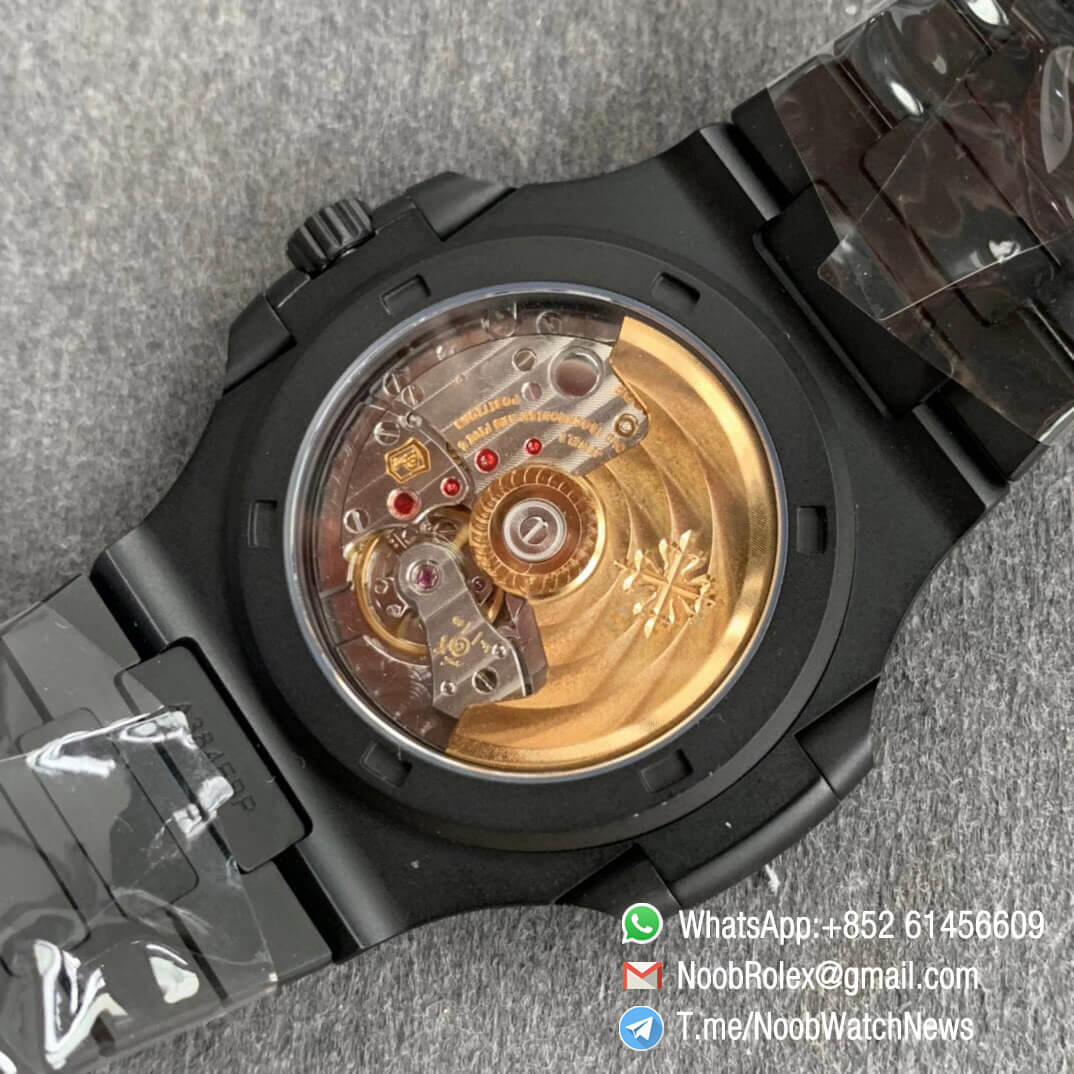 PPF Superclone Patek Philippe Nautilus 5711 PVD All Black Steel Case White Textured Dial on PVD Bracelet 324CS V4 08