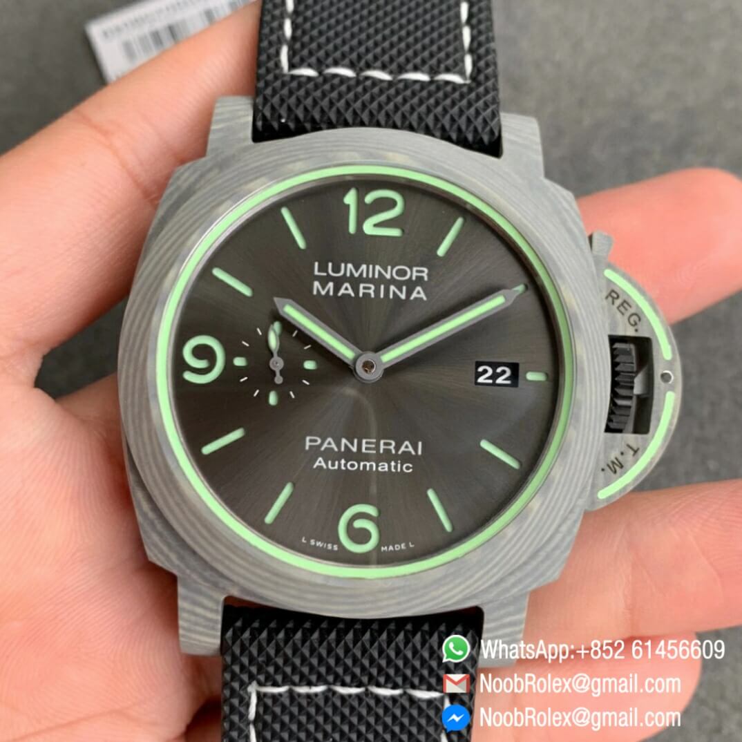 VSF Superclone Panerai Luminor Marina PAM01119 44mm Carbon Case Dark Grey Dial on Black Kevlar Composite Strap P9010 Clone Movement 01