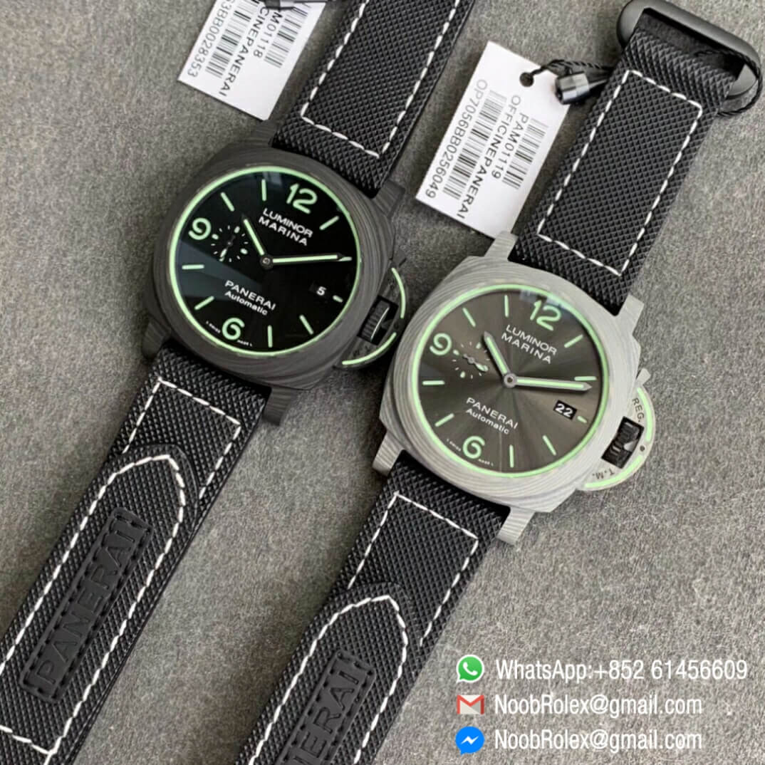 VSF Superclone Panerai Luminor Marina PAM01119 44mm Carbon Case Dark Grey Dial on Black Kevlar Composite Strap P9010 Clone Movement 10