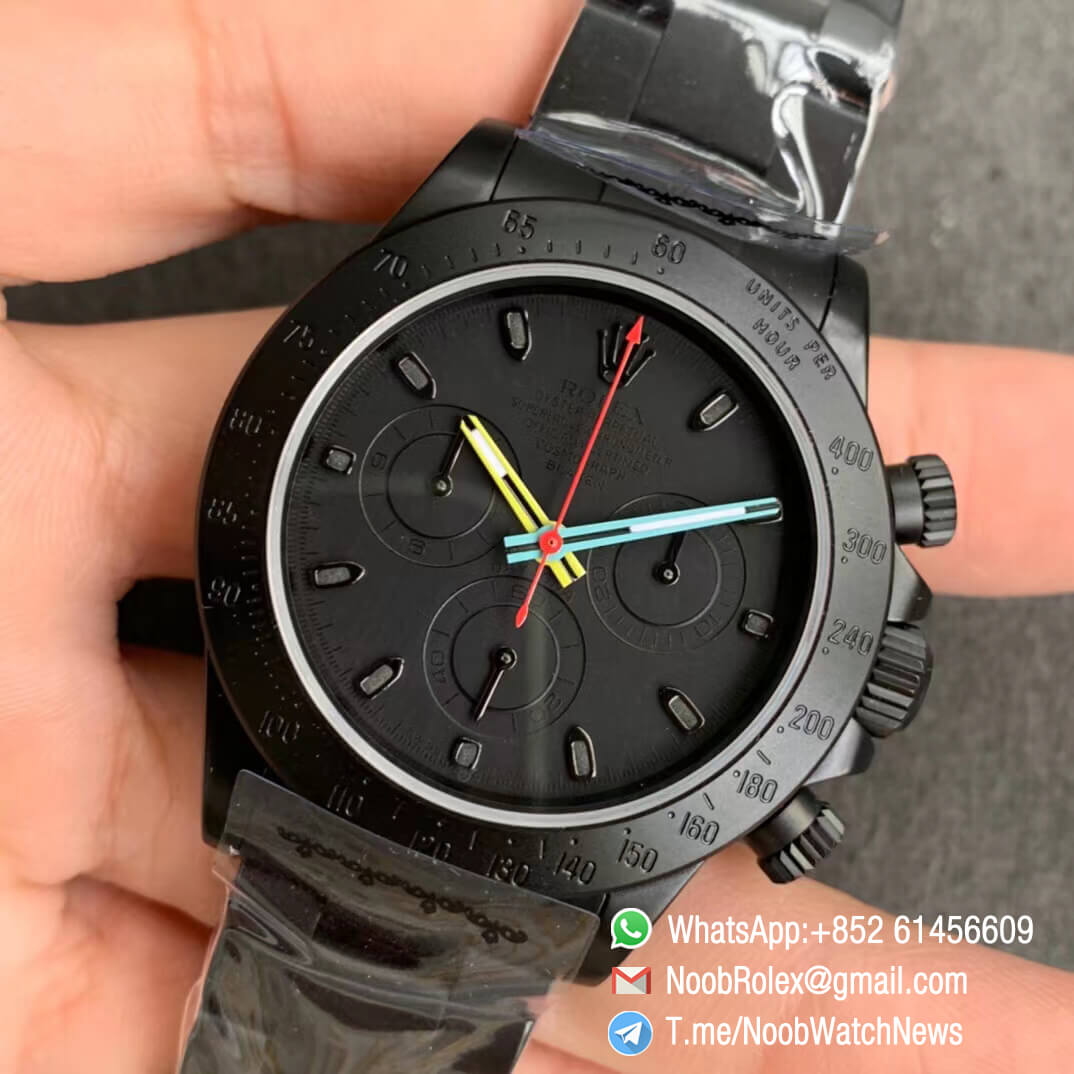 IPKF Blaken Daytona Limited Edition Independently Customized Full Black PVD Solid Steel Case Bracelet Black Dial Colorful Hands A4130 03