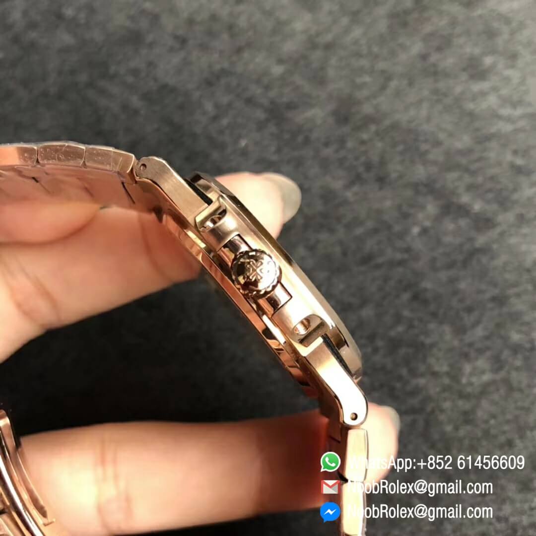 Noob Watch Time PPF V3 Best Fake Patek Philippe Nautilus 5711 Brown Dial Diamonds Bezel on Rose Gold Case Bracelet 324CS 04