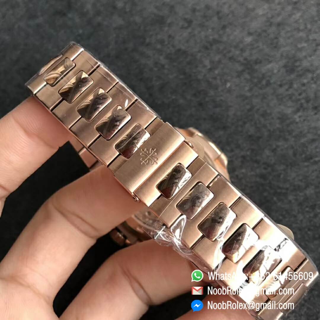 Noob Watch Time PPF V3 Best Fake Patek Philippe Nautilus 5711 Brown Dial Diamonds Bezel on Rose Gold Case Bracelet 324CS 07