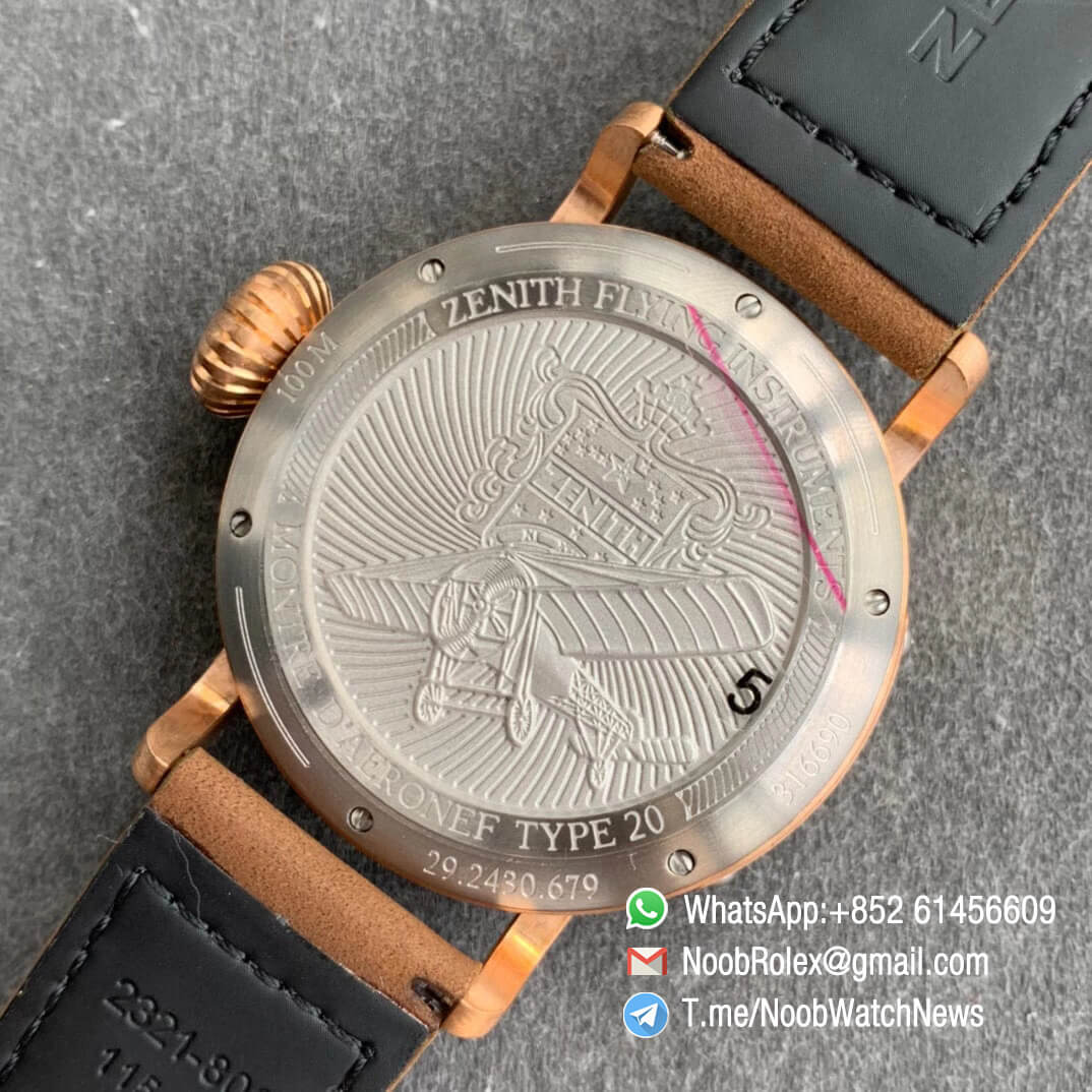 XF V2 Superclone Zenith Flying Instruments Montre DAeronef Type 20 Pilot Extra Special Black Dial Bronze Case Brown Leather A2824 08