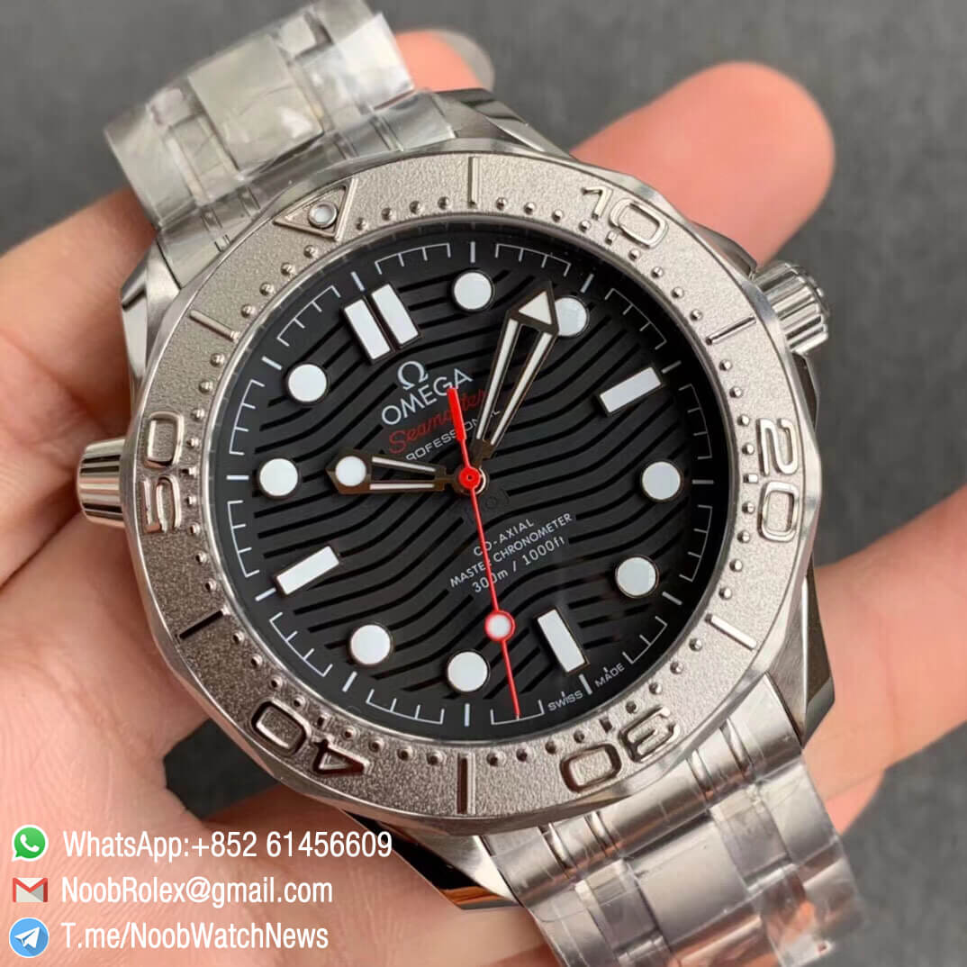 VSF Best Clone Watch Seamaster Diver 300M Nekton Black Wave Textured Dial Titanium Bezel on