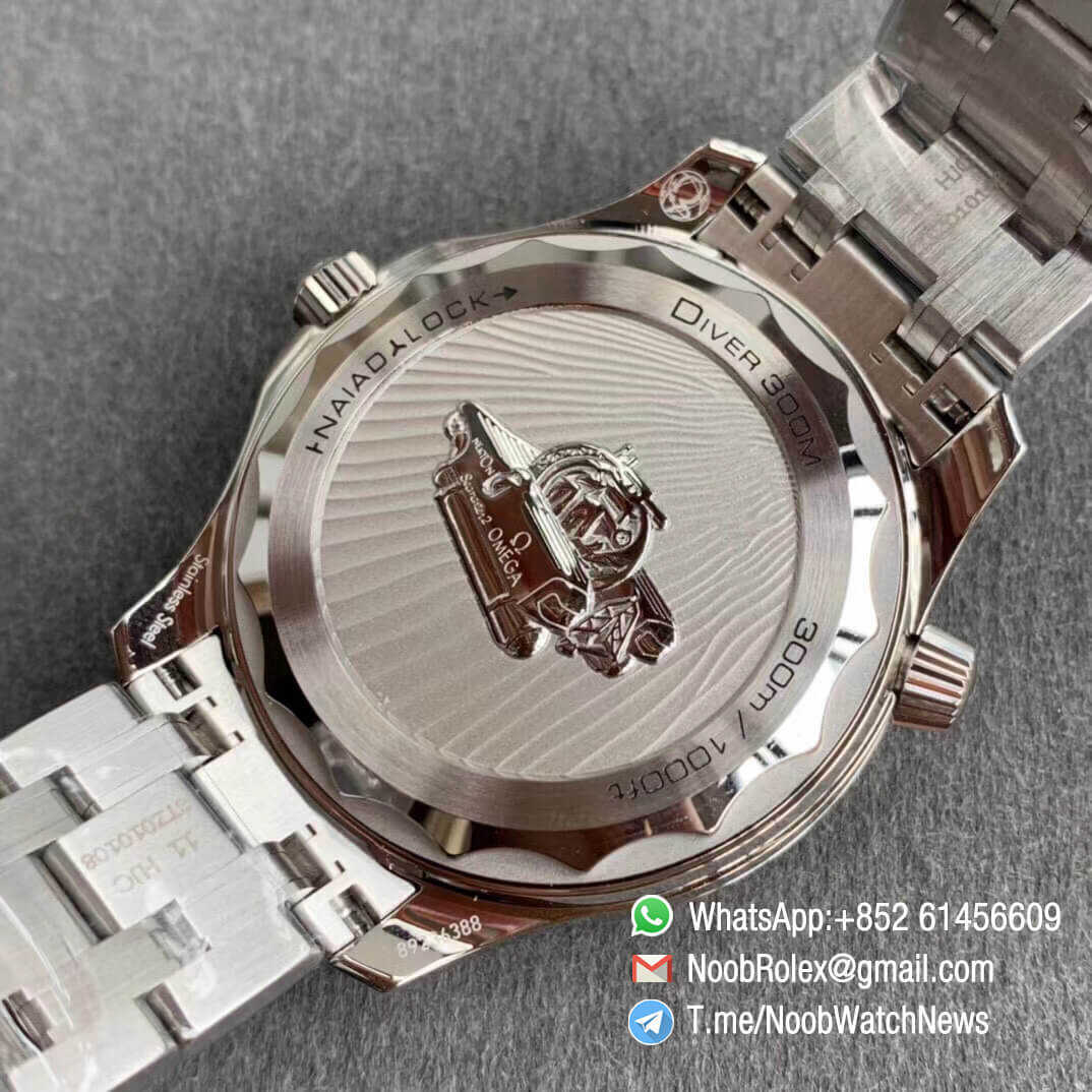 VSF Best Clone Watch Omega Seamaster Diver 300M Nekton Black Wave Textured Dial Titanium Bezel on Steel Bracelet A8806 08