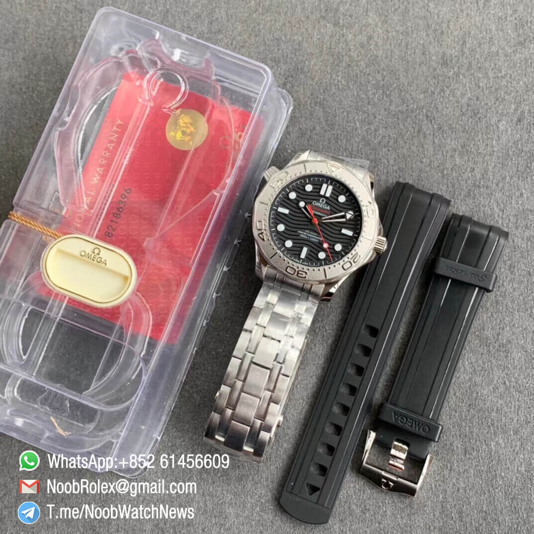 VSF Best Clone Watch Omega Seamaster Diver 300M Nekton Black Wave Textured Dial Titanium Bezel on Steel Bracelet A8806 10