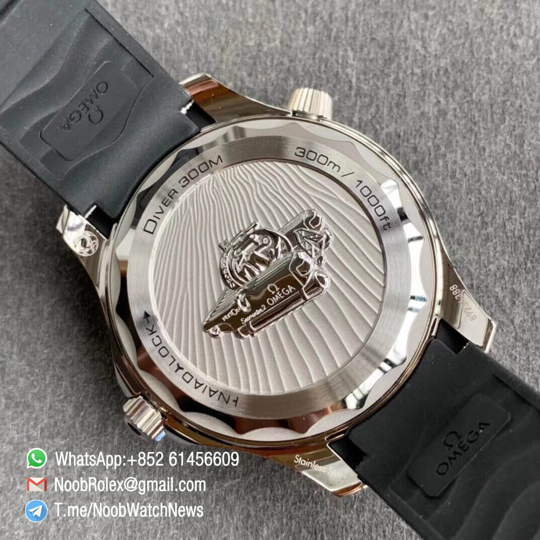 VSF SuperClone Watch Omega Seamaster Diver 300M Nekton Black Wave Textured Dial Titanium Bezel on Rubber Strap A8806 08