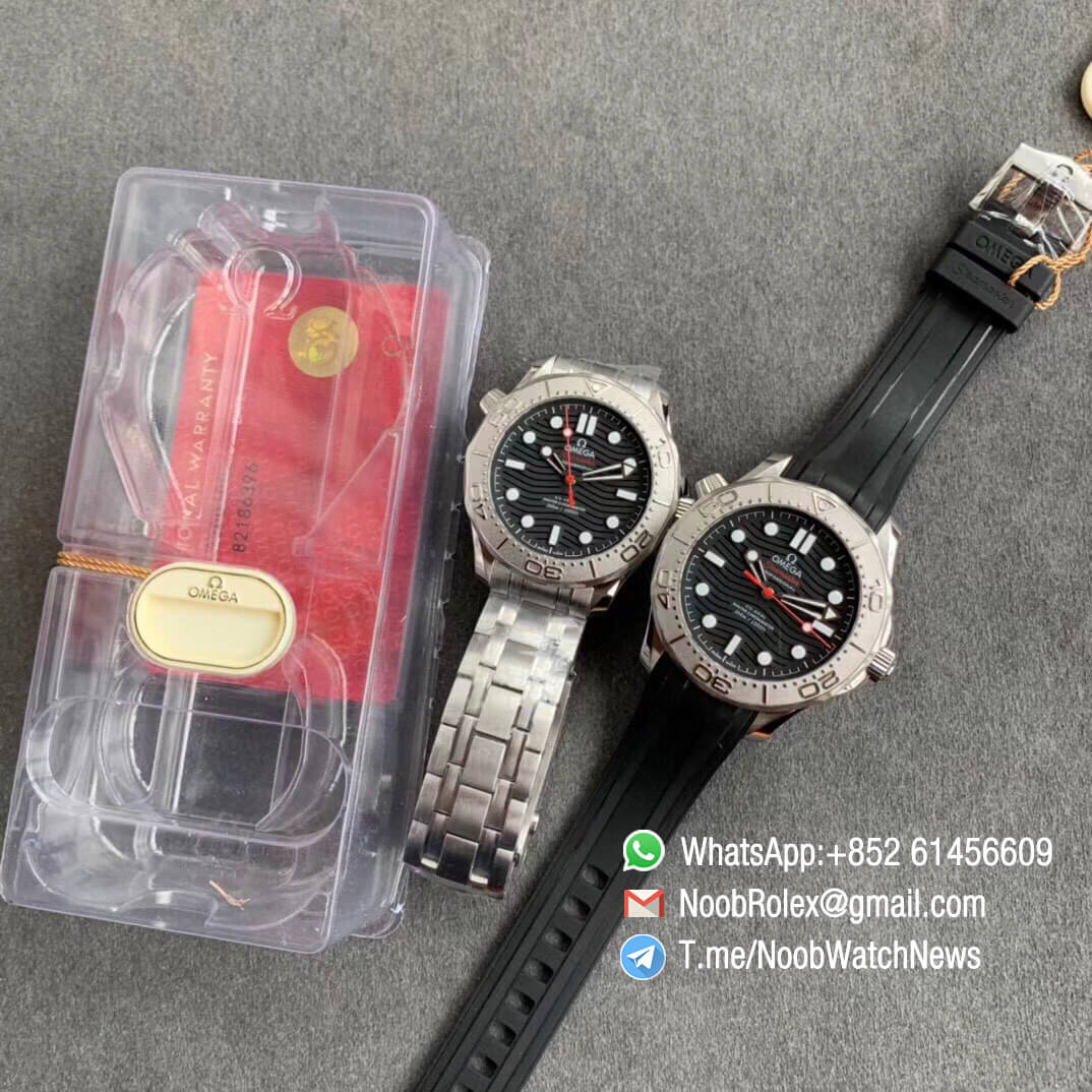 VSF SuperClone Watch Omega Seamaster Diver 300M Nekton Black Wave Textured Dial Titanium Bezel on Rubber Strap A8806 11