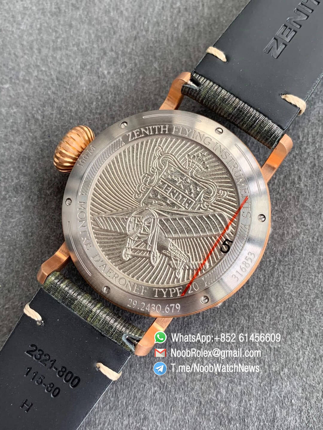 XF SuperClone Watch Pilot Type 20 Extra Special Bronze Case Green Dial on Green Leather Strap A2824 08