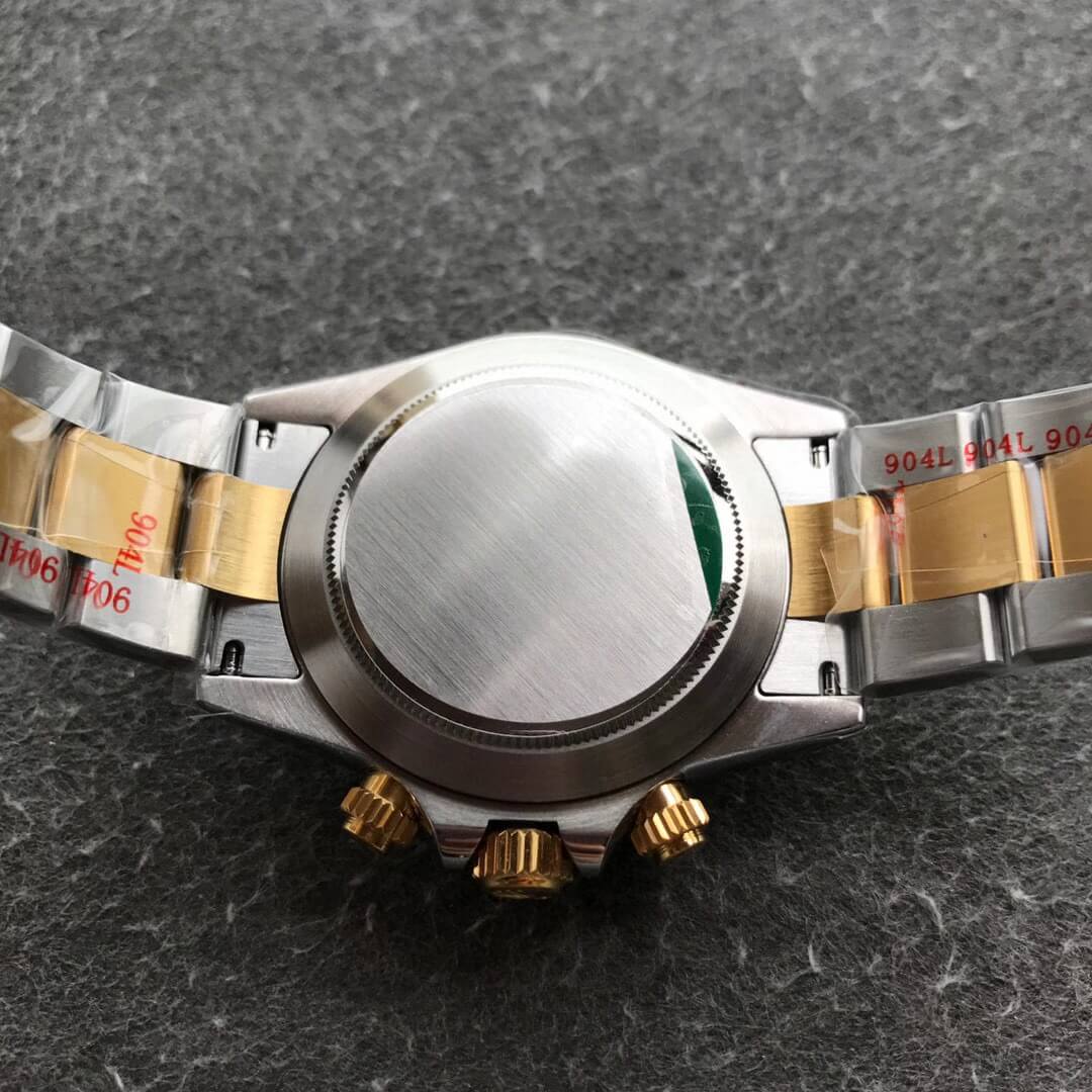 Noob Rolex Daytona 116503 Yellow Gold Case Steel and Gold Two Tone Bracelet Diamonds Marks Black Dial SA4130 V3 06