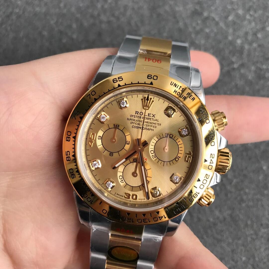 Noob Rolex Daytona 116503 Yellow Gold Case Steel and Gold Two Tone Bracelet Diamonds Marks Yellow Gold Dial SA4130 V3 01