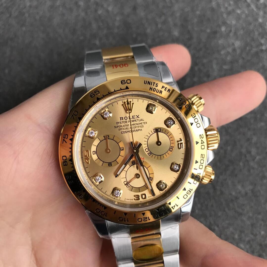 Noob Rolex Daytona 116503 Yellow Gold Case Steel and Gold Two Tone Bracelet Diamonds Marks Yellow Gold Dial SA4130 V3 02