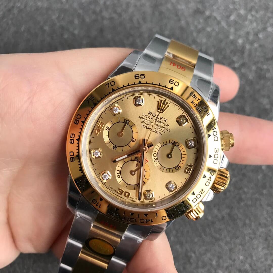 Noob Rolex Daytona 116503 Yellow Gold Case Steel and Gold Two Tone Bracelet Diamonds Marks Yellow Gold Dial SA4130 V3 03